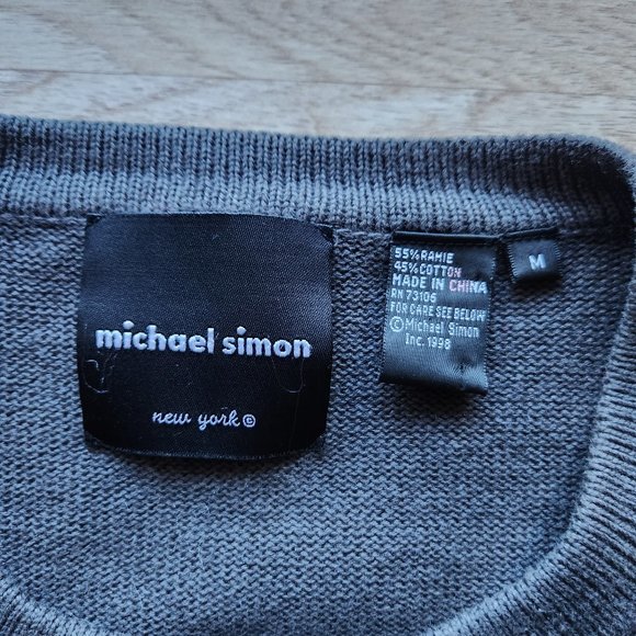 Michael Simon Bead Felt Vinyl Embellished Cardigan Button Cotton Blend Grey - Picture 8 of 9